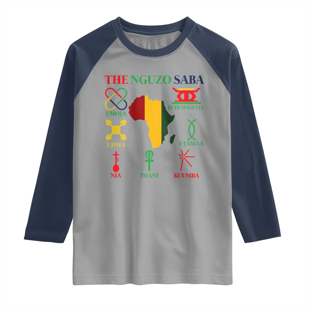 Nguzo Saba Seven Principles Raglan Shirt Festival Of Lights African Heritage Gift TS12 Sport Gray Navy Print Your Wear
