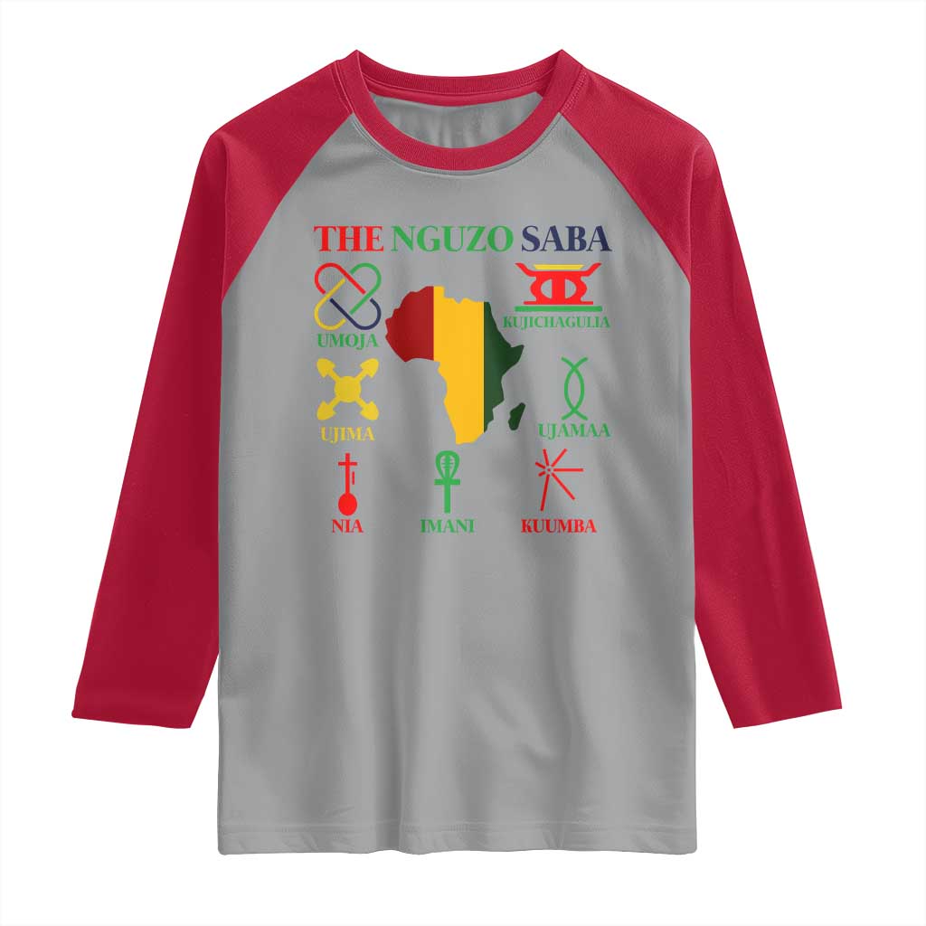 Nguzo Saba Seven Principles Raglan Shirt Festival Of Lights African Heritage Gift TS12 Sport Gray Red Print Your Wear