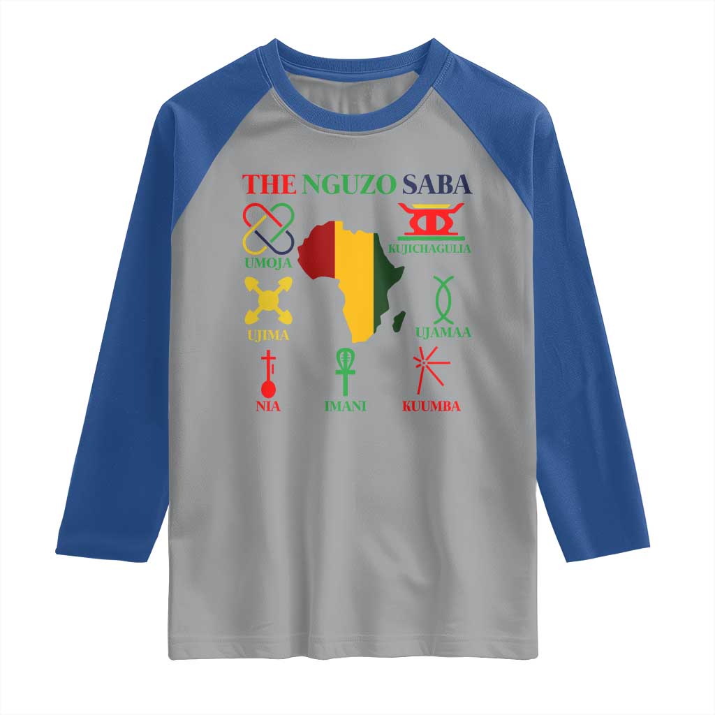 Nguzo Saba Seven Principles Raglan Shirt Festival Of Lights African Heritage Gift TS12 Sport Gray Royal Print Your Wear