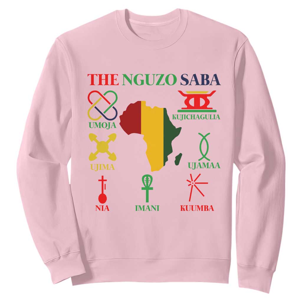 Nguzo Saba Seven Principles Sweatshirt Festival Of Lights African Heritage Gift TS12 Light Pink Print Your Wear