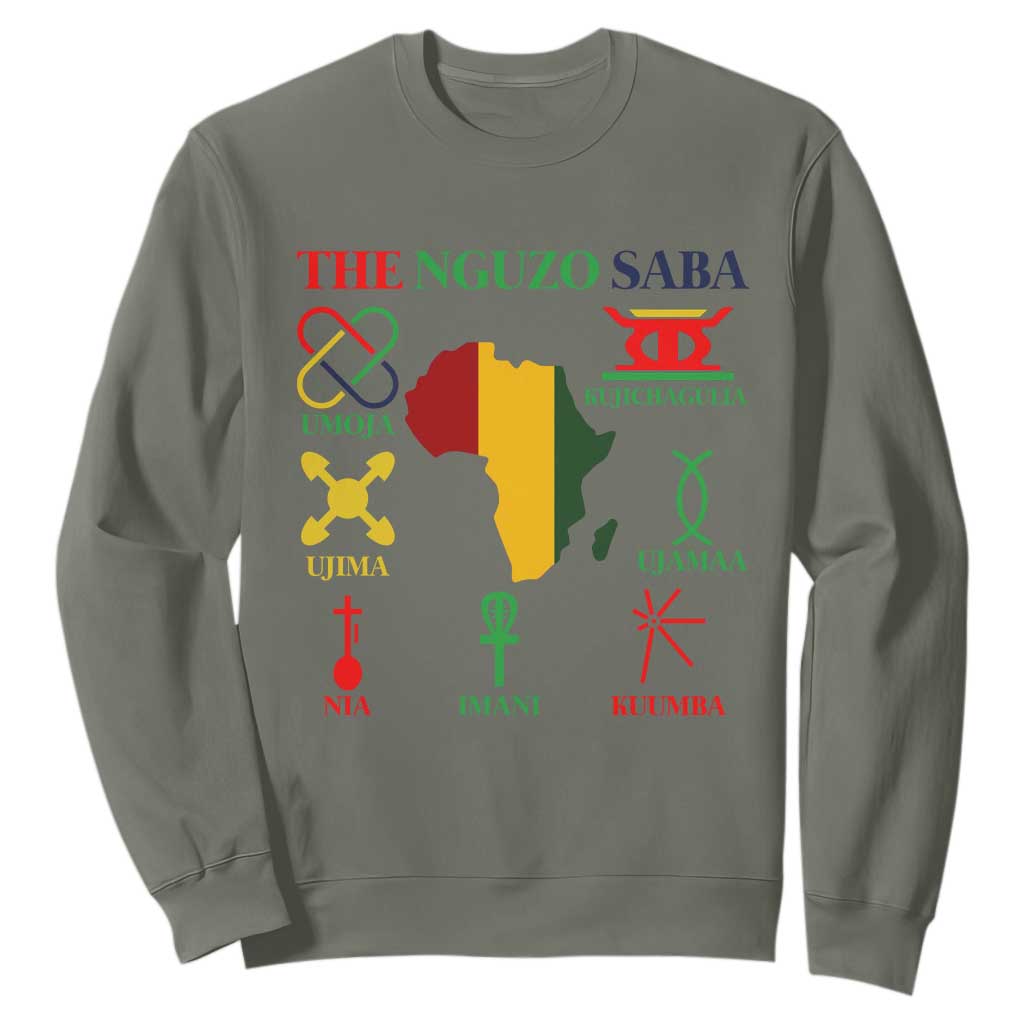 Nguzo Saba Seven Principles Sweatshirt Festival Of Lights African Heritage Gift TS12 Military Green Print Your Wear