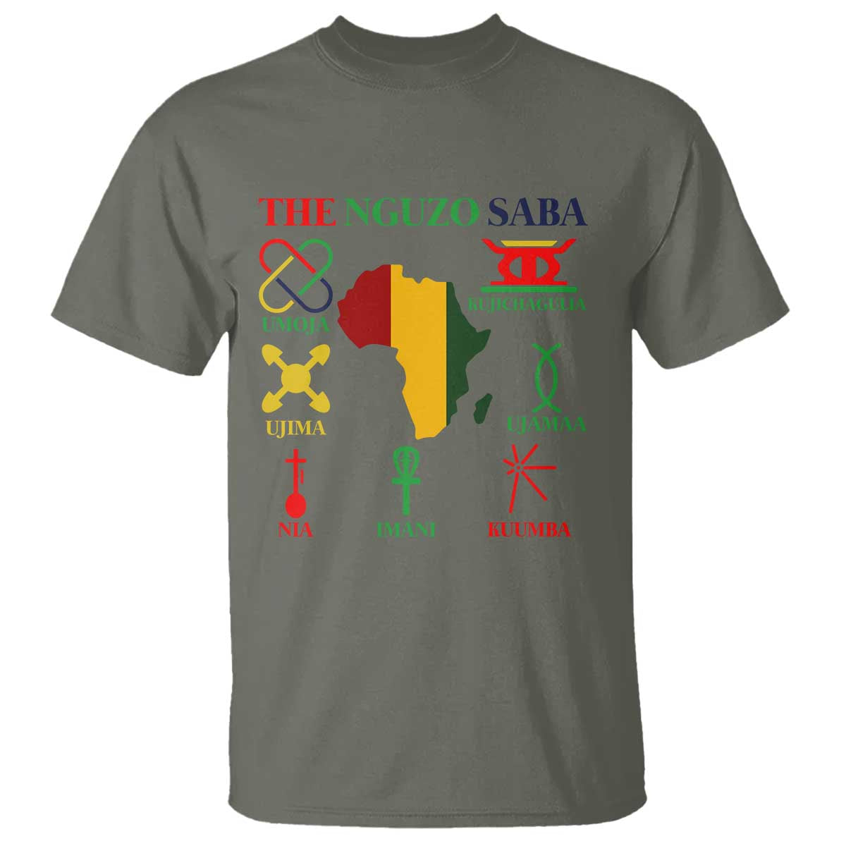 Nguzo Saba Seven Principles T Shirt Festival Of Lights African Heritage Gift TS12 Military Green Print Your Wear