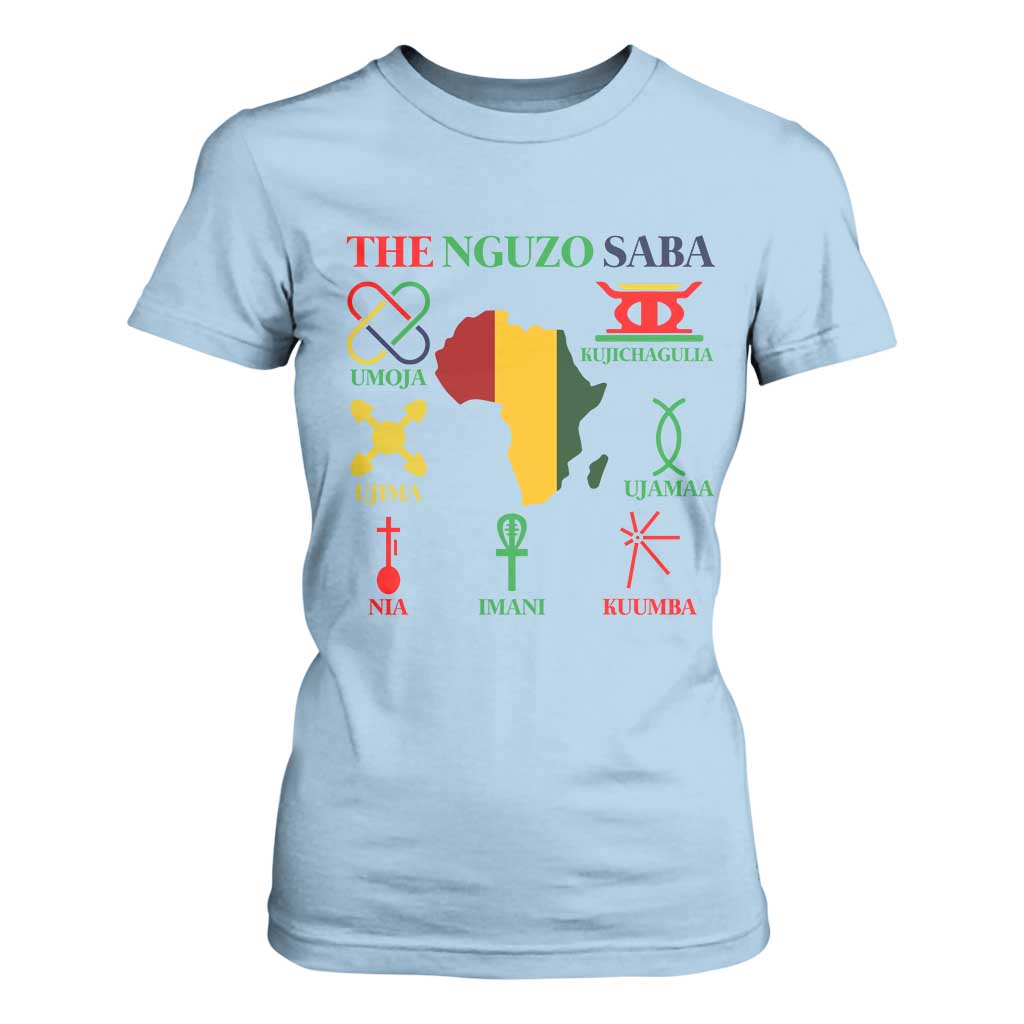 Nguzo Saba Seven Principles T Shirt For Women Festival Of Lights African Heritage Gift TS12 Light Blue Print Your Wear