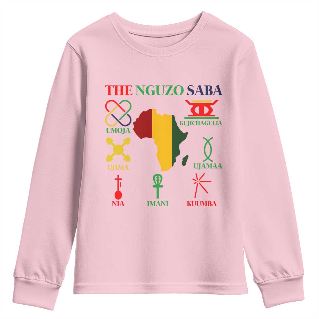Nguzo Saba Seven Principles Youth Sweatshirt Festival Of Lights African Heritage Gift TS12 Light Pink Print Your Wear