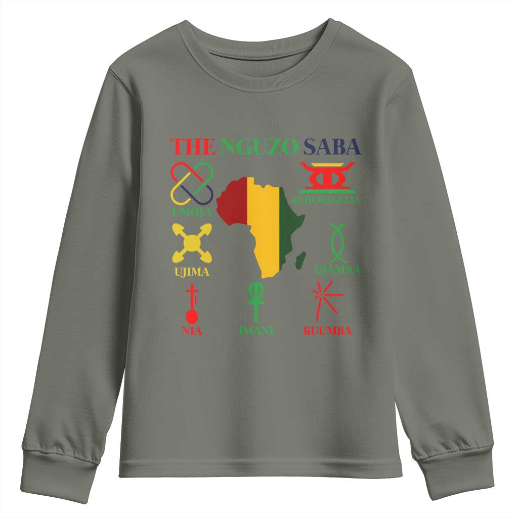 Nguzo Saba Seven Principles Youth Sweatshirt Festival Of Lights African Heritage Gift TS12 Military Green Print Your Wear