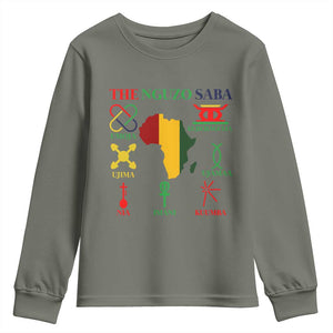 Nguzo Saba Seven Principles Youth Sweatshirt Festival Of Lights African Heritage Gift TS12 Military Green Print Your Wear