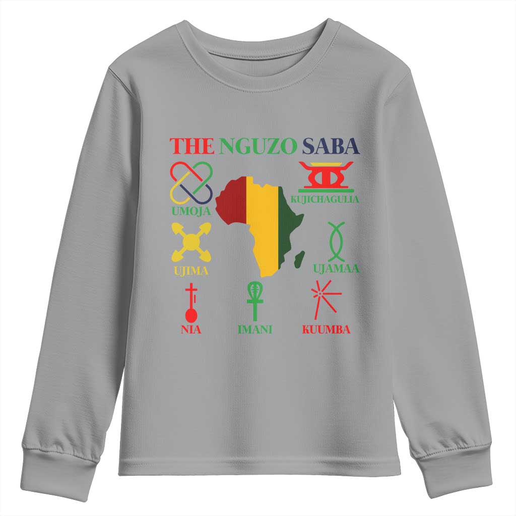 Nguzo Saba Seven Principles Youth Sweatshirt Festival Of Lights African Heritage Gift TS12 Sport Gray Print Your Wear
