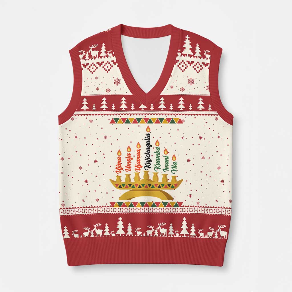 7 Principles Of Kwanzaa V-Neck Knit Sweater Vest Festival Of Lights African Heritage Gift - Print Your Wear