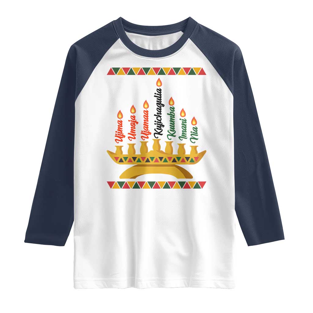 7 Principles Of Kwanzaa Raglan Shirt Festival Of Lights African Heritage Gift TS12 White Navy Print Your Wear