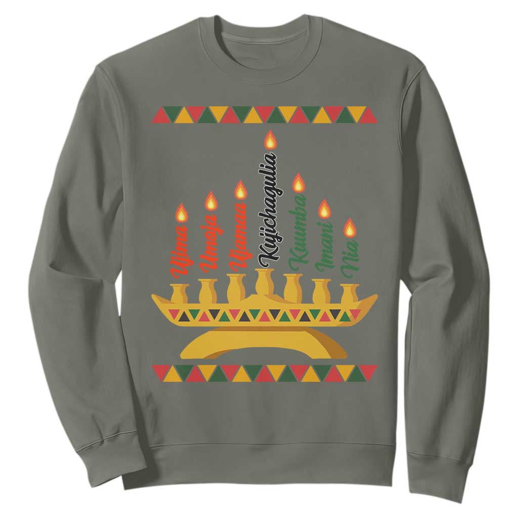 7 Principles Of Kwanzaa Sweatshirt Festival Of Lights African Heritage Gift TS12 Military Green Print Your Wear