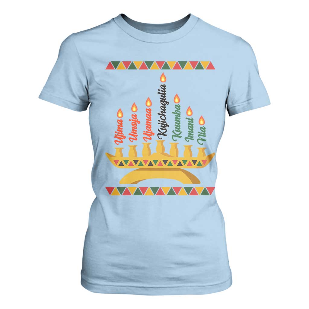 7 Principles Of Kwanzaa T Shirt For Women Festival Of Lights African Heritage Gift TS12 Light Blue Print Your Wear