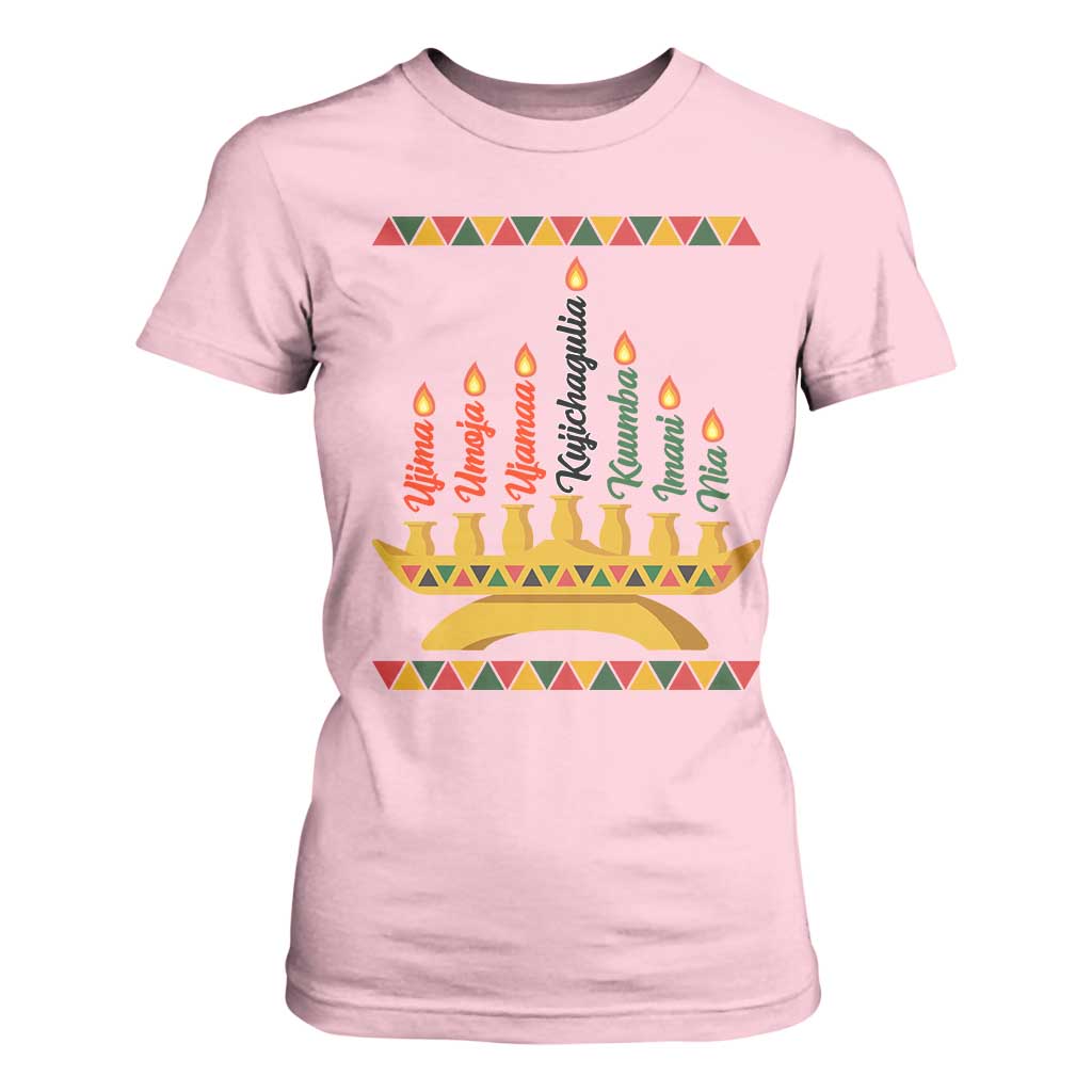 7 Principles Of Kwanzaa T Shirt For Women Festival Of Lights African Heritage Gift TS12 Light Pink Print Your Wear