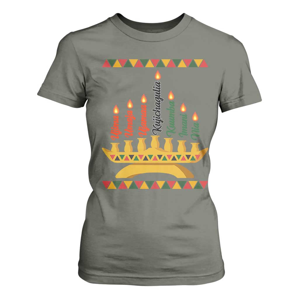 7 Principles Of Kwanzaa T Shirt For Women Festival Of Lights African Heritage Gift TS12 Military Green Print Your Wear