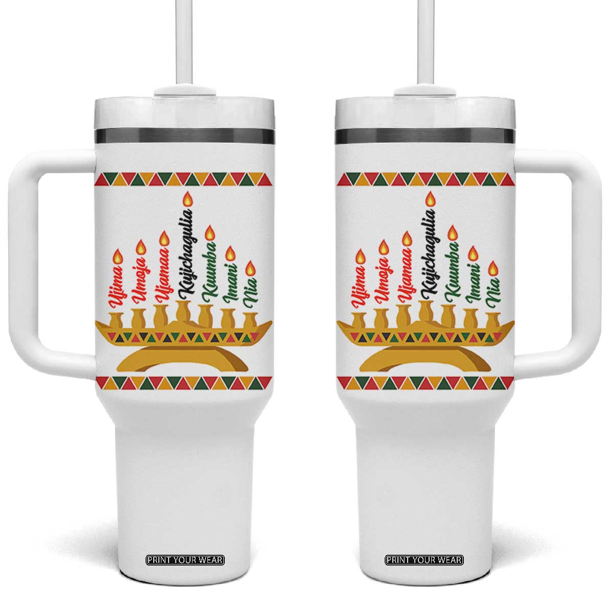 7 Principles Of Kwanzaa Tumbler With Handle Festival Of Lights African Heritage Gift TS12 One Size: 40 oz White Print Your Wear
