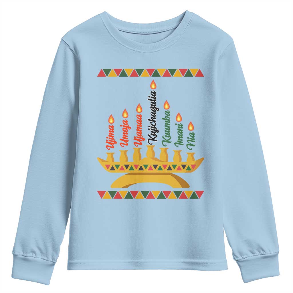 7 Principles Of Kwanzaa Youth Sweatshirt Festival Of Lights African Heritage Gift TS12 Light Blue Print Your Wear
