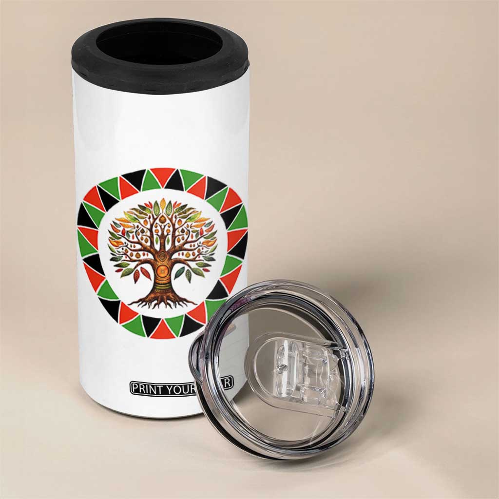 Kwanzaa Tree Of Life 4 in 1 Can Cooler Tumbler African American Holiday Gift - Print Your Wear