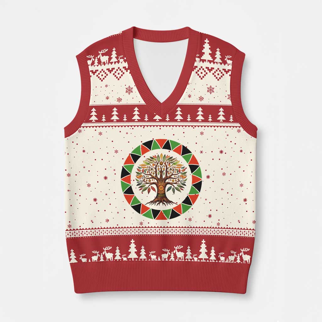 Kwanzaa Tree Of Life V-Neck Knit Sweater Vest African American Holiday Gift - Print Your Wear