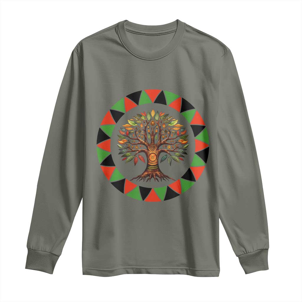 Kwanzaa Tree Of Life Long Sleeve Shirt African American Holiday Gift TS12 Military Green Print Your Wear