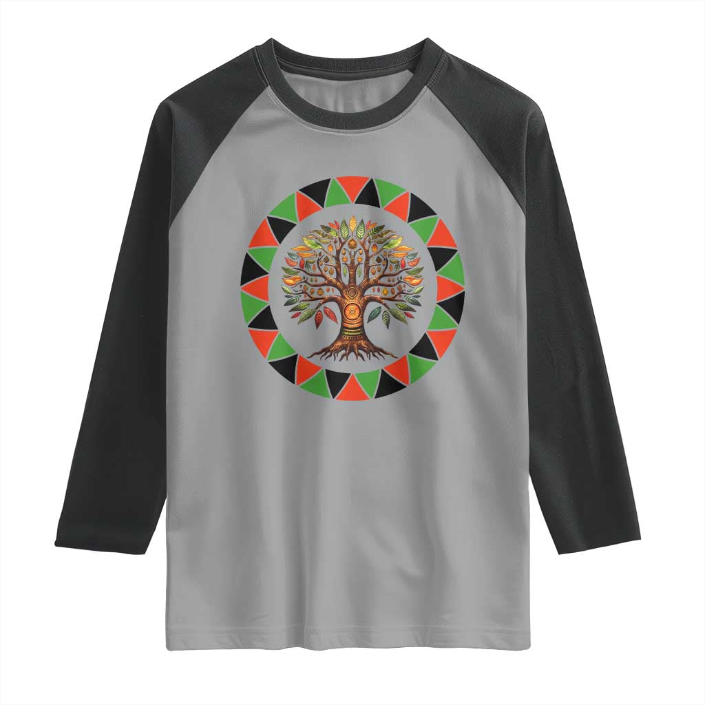 Kwanzaa Tree Of Life Raglan Shirt African American Holiday Gift TS12 Sport Gray Black Print Your Wear