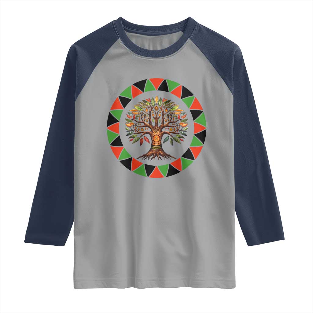 Kwanzaa Tree Of Life Raglan Shirt African American Holiday Gift TS12 Sport Gray Navy Print Your Wear
