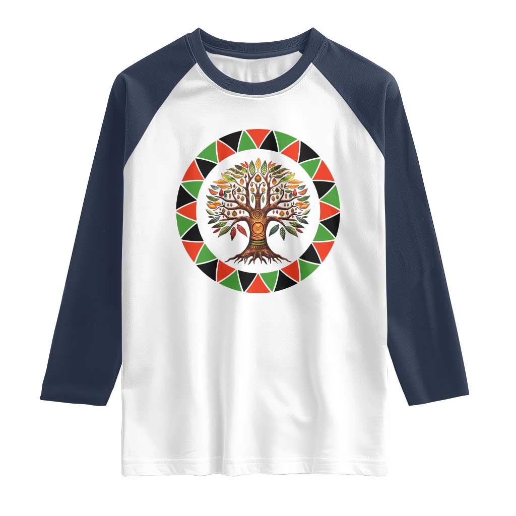Kwanzaa Tree Of Life Raglan Shirt African American Holiday Gift TS12 White Navy Print Your Wear