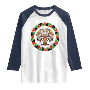 Kwanzaa Tree Of Life Raglan Shirt African American Holiday Gift TS12 White Navy Print Your Wear