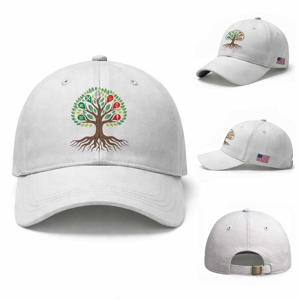 Seven Candles Of Kwanzaa Tree Of Life Baseball Cap African Heritage Gift TS12 Baseball Cap Universal Fit White Print Your Wear