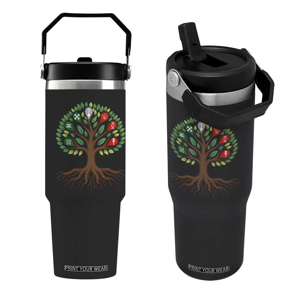 Seven Candles Of Kwanzaa Tree Of Life Flip Straw Tumbler African Heritage Gift TS12 One Size: 30 oz Black Print Your Wear