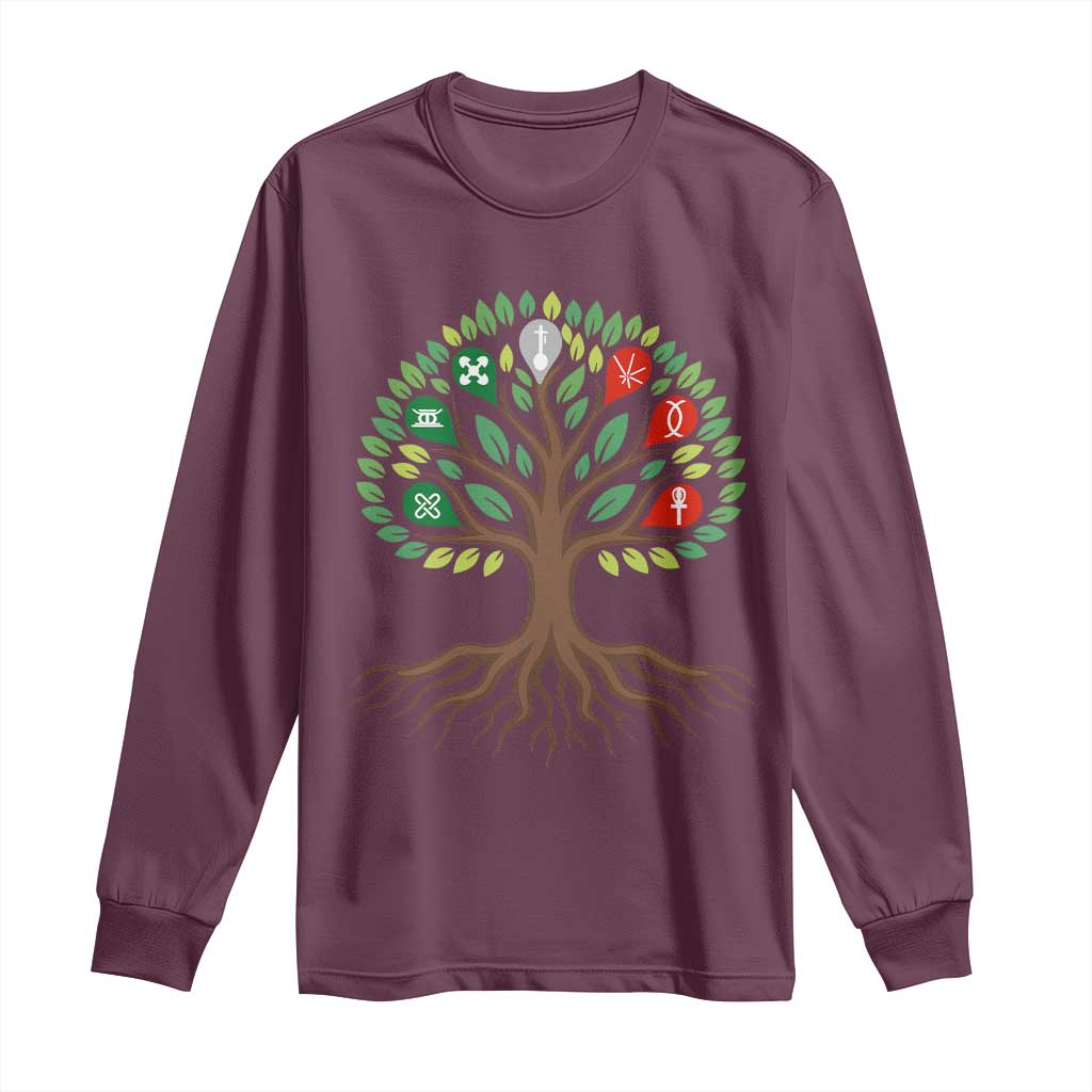 Seven Candles Of Kwanzaa Tree Of Life Long Sleeve Shirt African Heritage Gift TS12 Maroon Print Your Wear