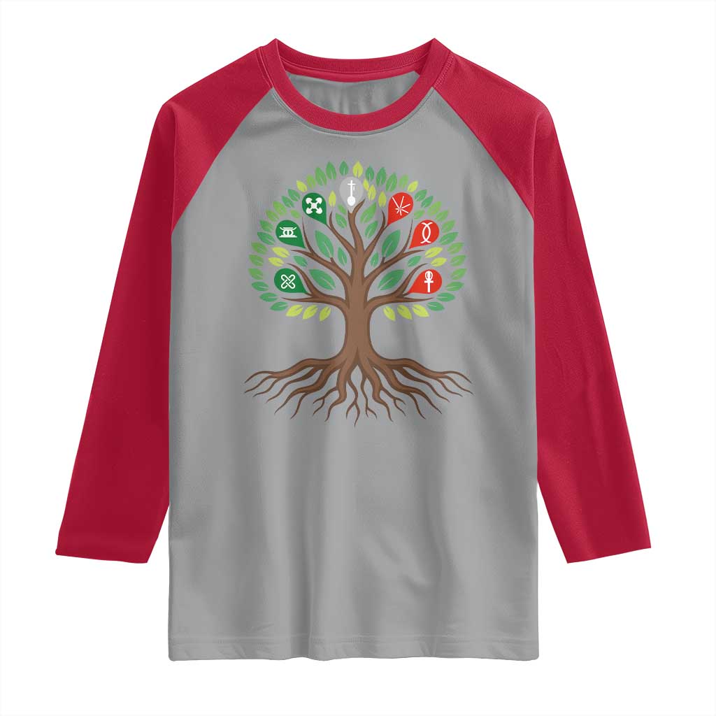 Seven Candles Of Kwanzaa Tree Of Life Raglan Shirt African Heritage Gift TS12 Sport Gray Red Print Your Wear
