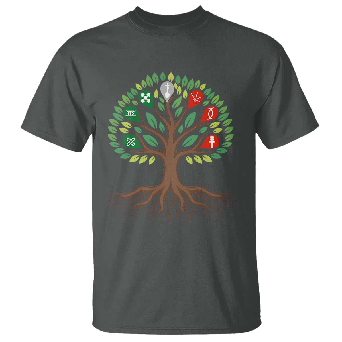 Seven Candles Of Kwanzaa Tree Of Life T Shirt African Heritage Gift TS12 Dark Heather Print Your Wear