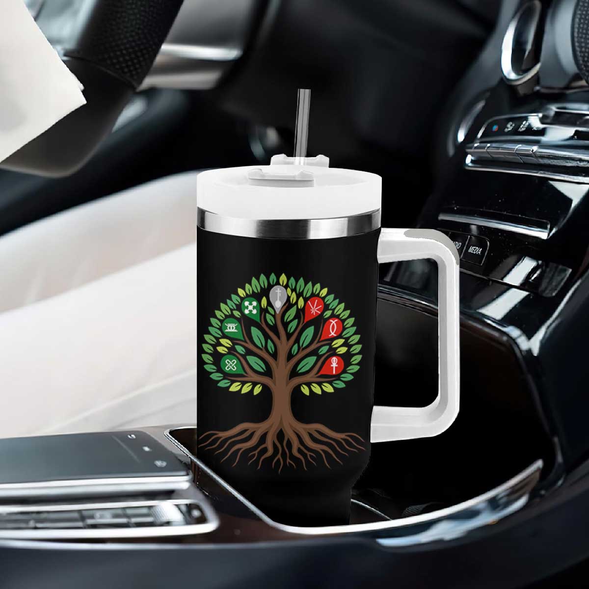 Seven Candles Of Kwanzaa Tree Of Life Tumbler With Handle African Heritage Gift TS12 Print Your Wear