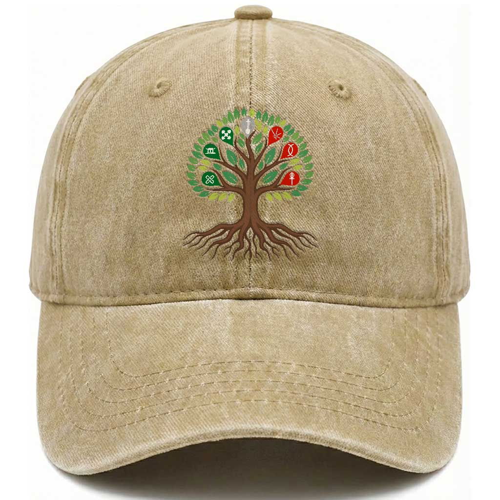 Seven Candles Of Kwanzaa Tree Of Life Washed Cotton Baseball Cap African Heritage Gift TS12 Print Your Wear