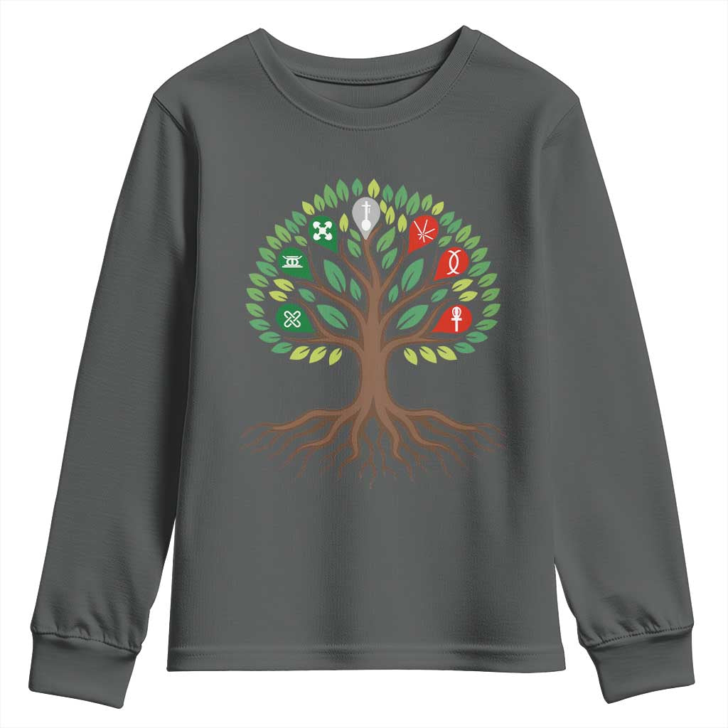 Seven Candles Of Kwanzaa Tree Of Life Youth Sweatshirt African Heritage Gift TS12 Dark Heather Print Your Wear