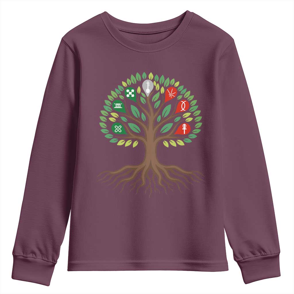 Seven Candles Of Kwanzaa Tree Of Life Youth Sweatshirt African Heritage Gift TS12 Maroon Print Your Wear