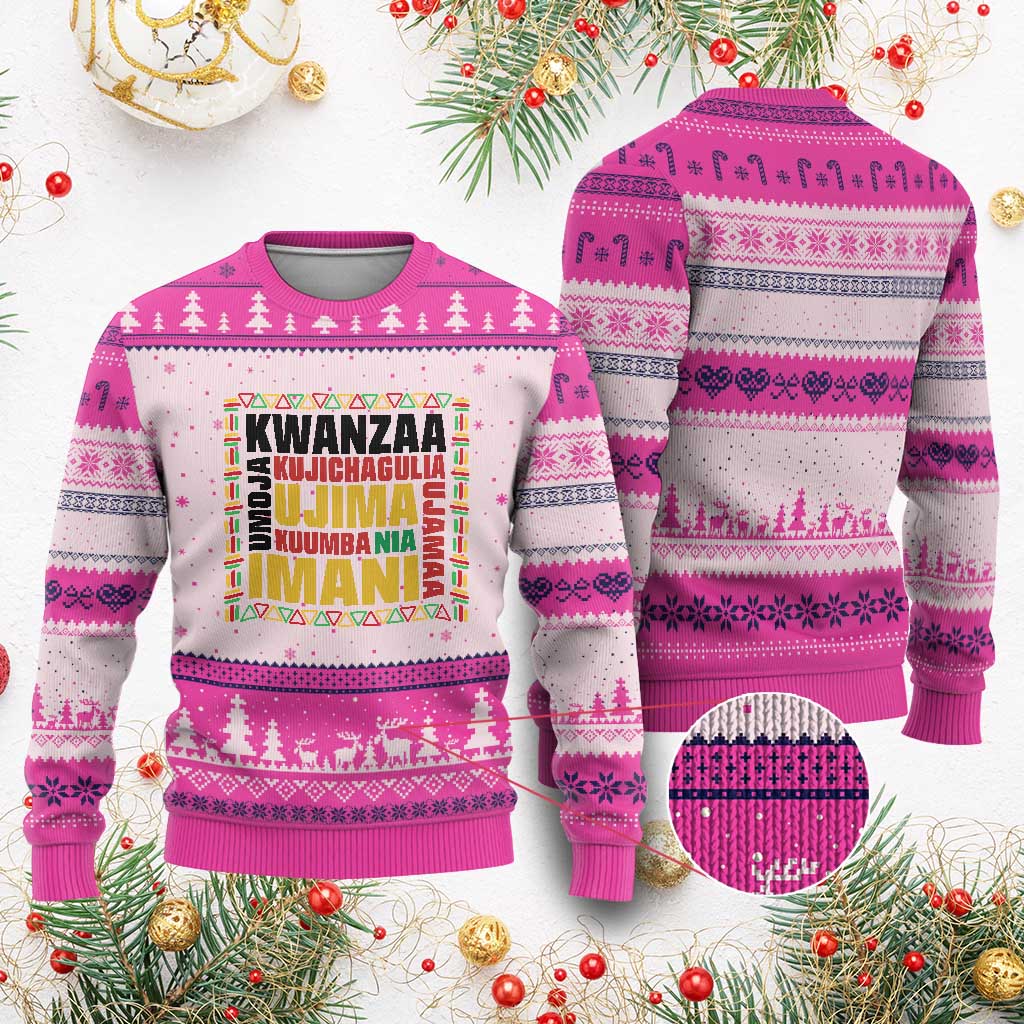 Nguzo Saba Seven Principles Ugly Christmas Sweater African Heritage Celebration Gift TS12 Hot Pink Print Your Wear