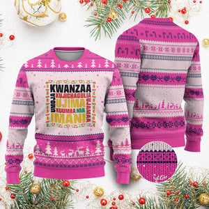 Nguzo Saba Seven Principles Ugly Christmas Sweater African Heritage Celebration Gift TS12 Hot Pink Print Your Wear
