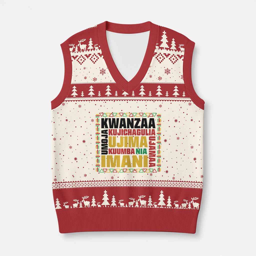 Nguzo Saba Seven Principles V-Neck Knit Sweater Vest African Heritage Celebration Gift - Print Your Wear