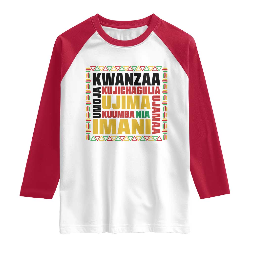 Nguzo Saba Seven Principles Raglan Shirt African Heritage Celebration Gift TS12 White Red Print Your Wear
