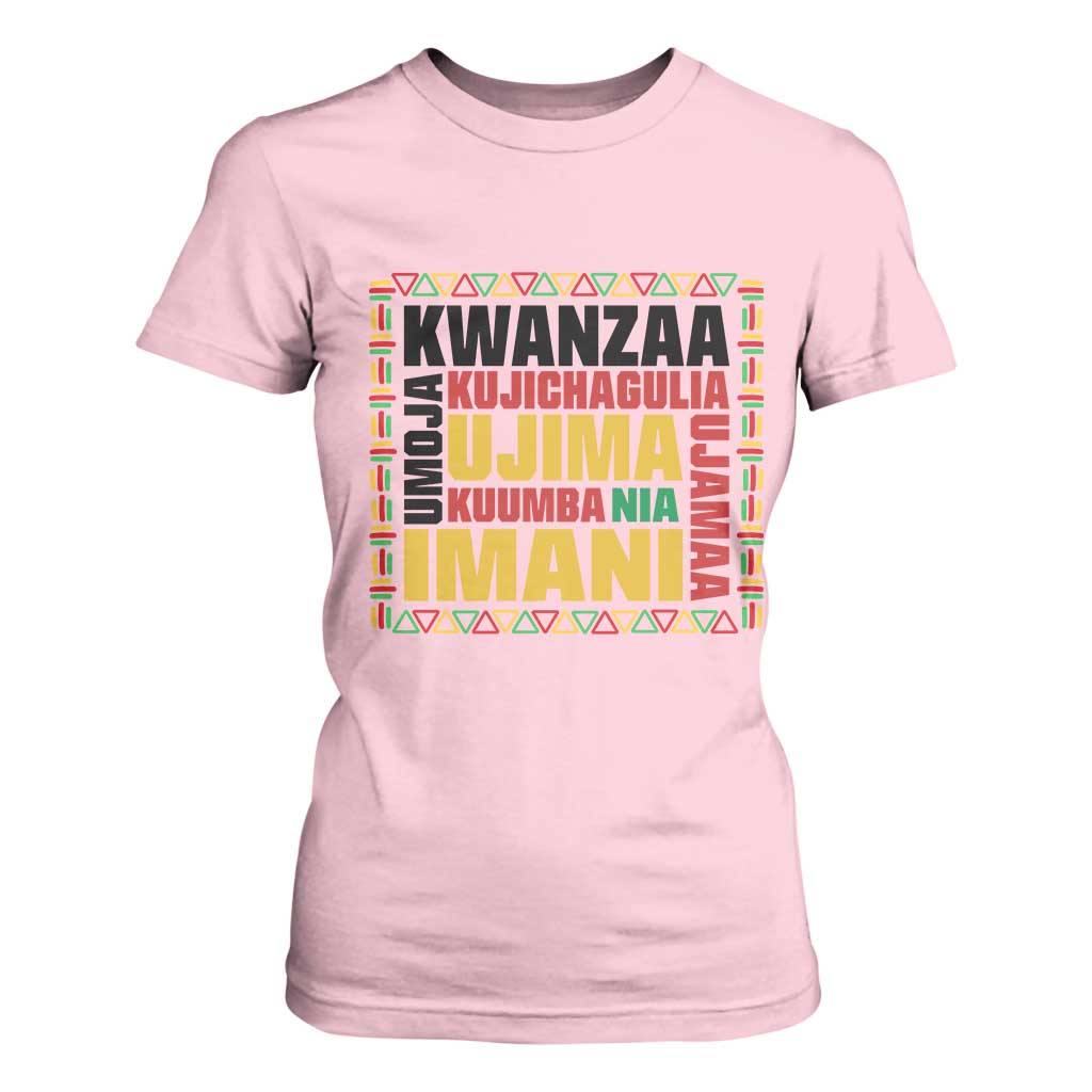 Nguzo Saba Seven Principles T Shirt For Women African Heritage Celebration Gift TS12 Light Pink Print Your Wear