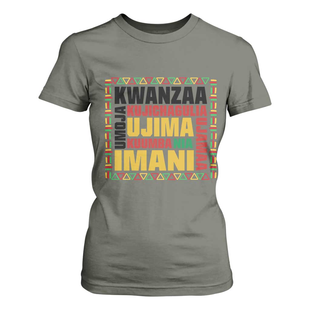 Nguzo Saba Seven Principles T Shirt For Women African Heritage Celebration Gift TS12 Military Green Print Your Wear