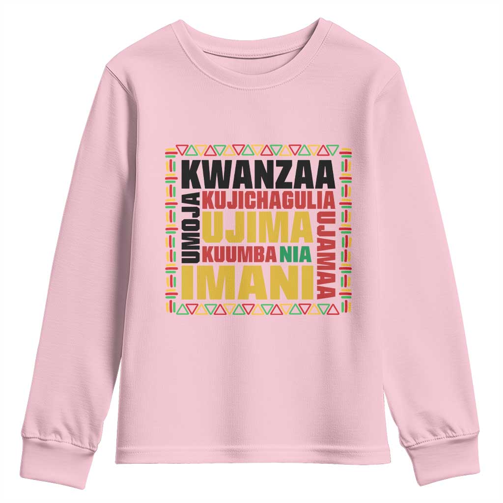 Nguzo Saba Seven Principles Youth Sweatshirt African Heritage Celebration Gift TS12 Light Pink Print Your Wear