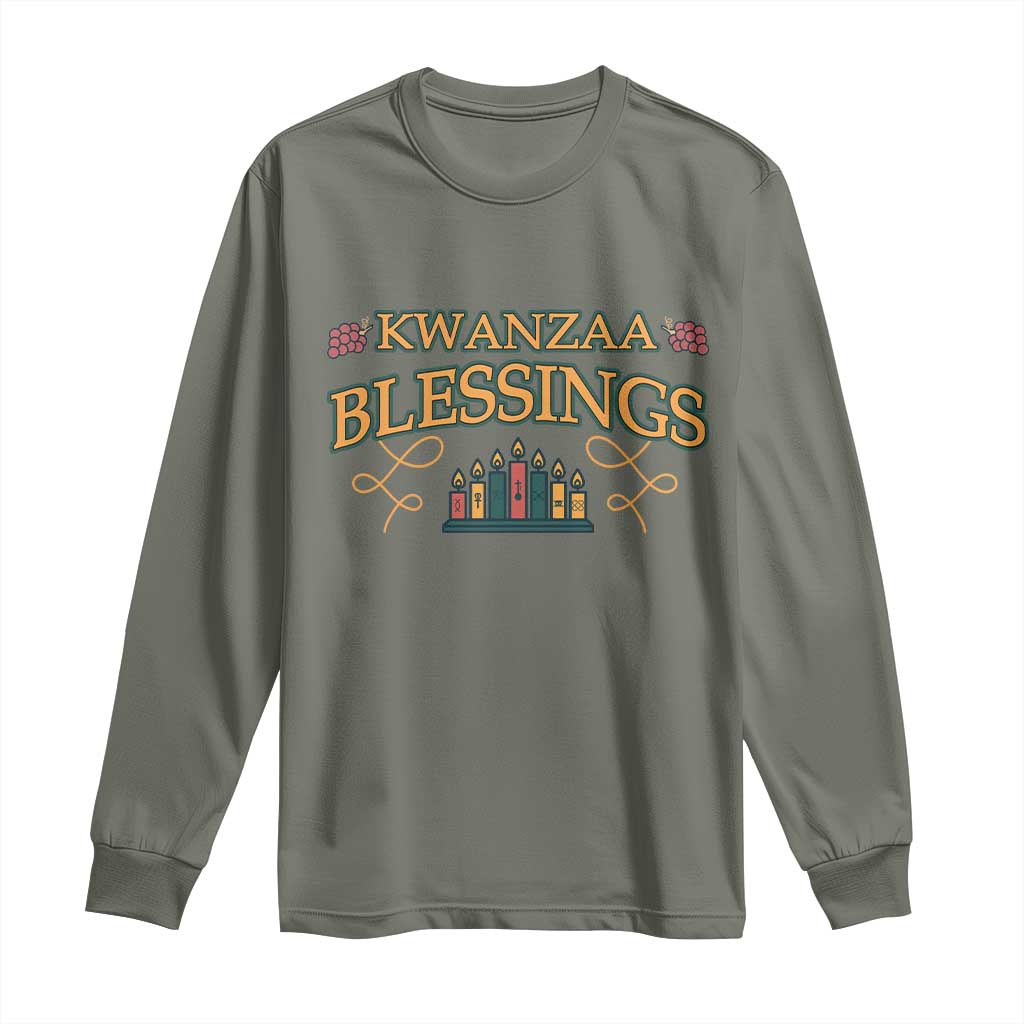 Kwanzaa Blessings Long Sleeve Shirt African Heritage Celebration Gift TS12 Military Green Print Your Wear