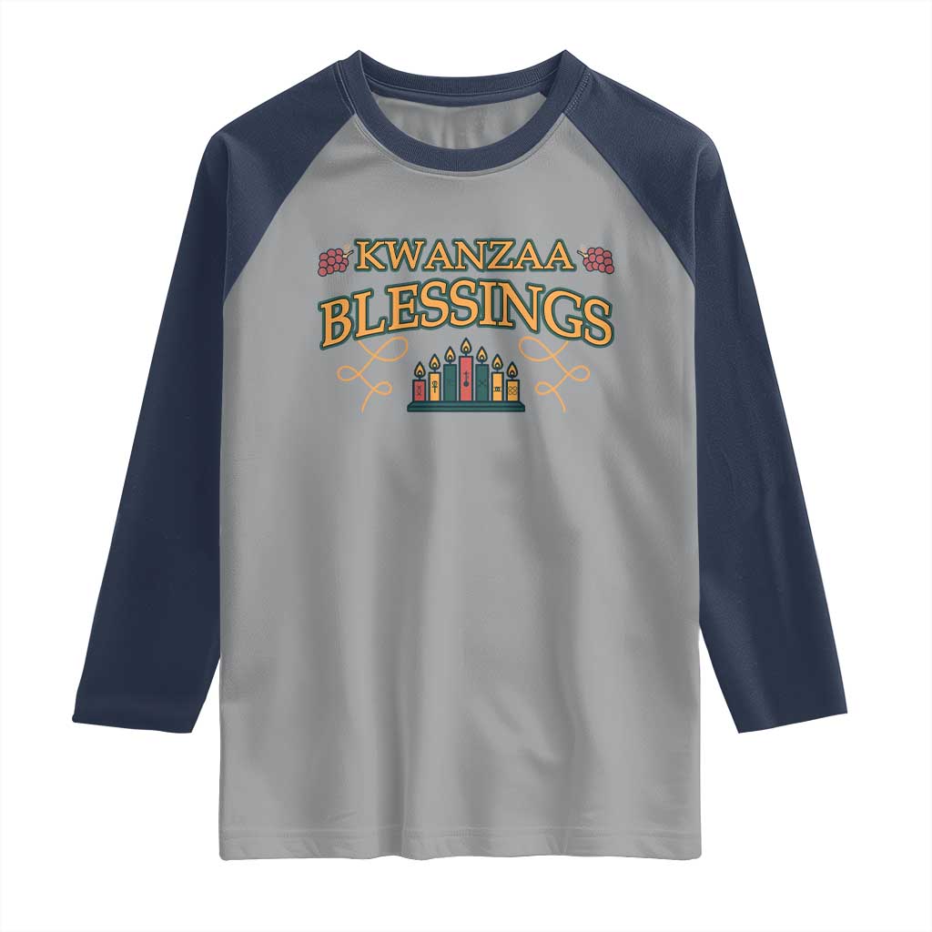 Kwanzaa Blessings Raglan Shirt African Heritage Celebration Gift TS12 Sport Gray Navy Print Your Wear