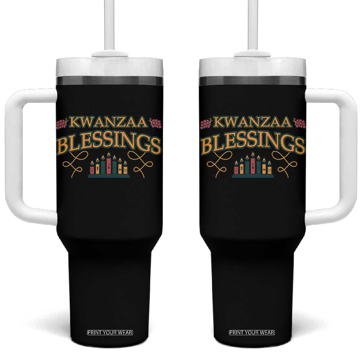 Kwanzaa Blessings Tumbler With Handle African Heritage Celebration Gift TS12 One Size: 40 oz Black Print Your Wear