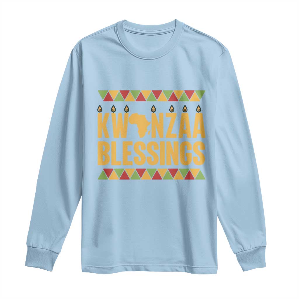 Kwanzaa Blessings Long Sleeve Shirt Kinara Light African Heritage Gift TS12 Light Blue Print Your Wear
