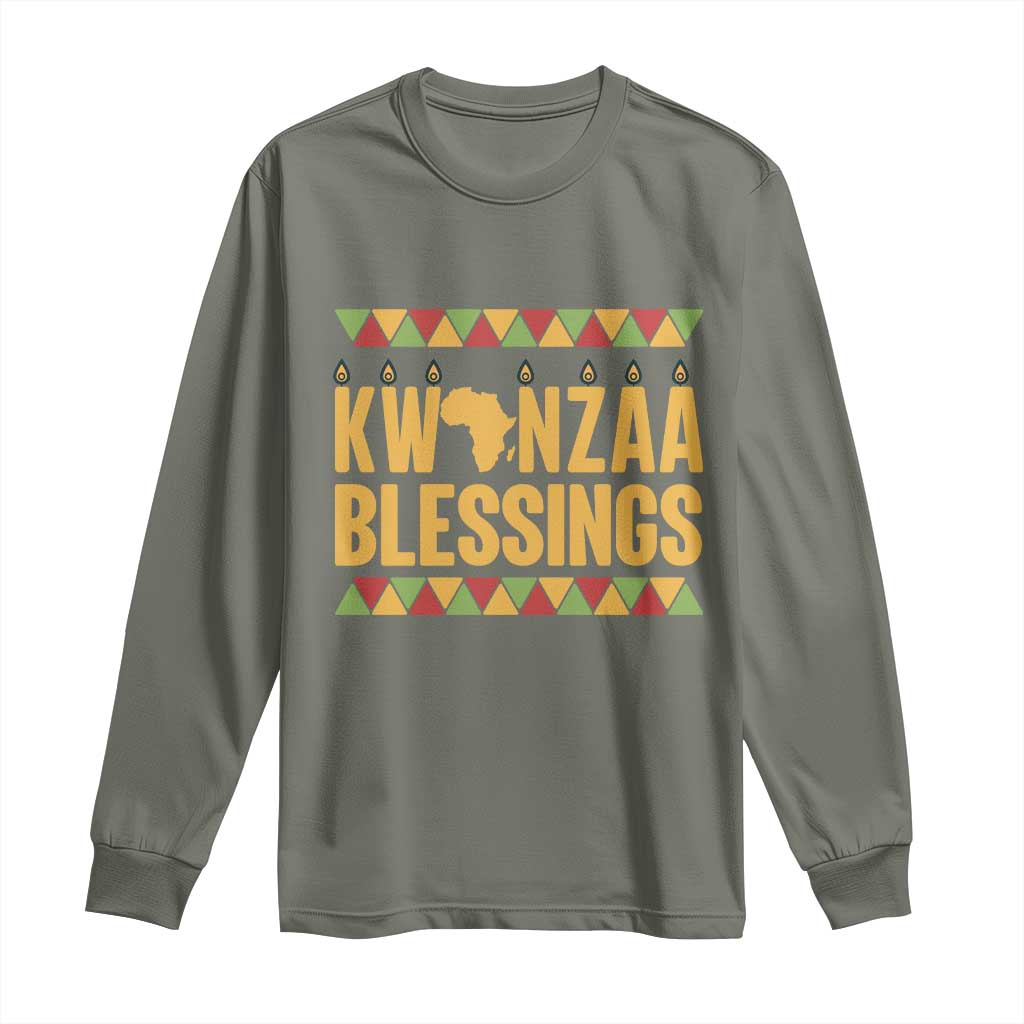 Kwanzaa Blessings Long Sleeve Shirt Kinara Light African Heritage Gift TS12 Military Green Print Your Wear