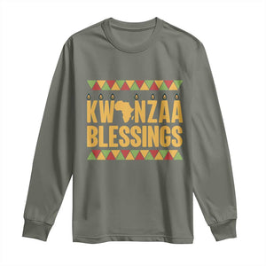 Kwanzaa Blessings Long Sleeve Shirt Kinara Light African Heritage Gift TS12 Military Green Print Your Wear