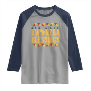 Kwanzaa Blessings Raglan Shirt Kinara Light African Heritage Gift TS12 Sport Gray Navy Print Your Wear