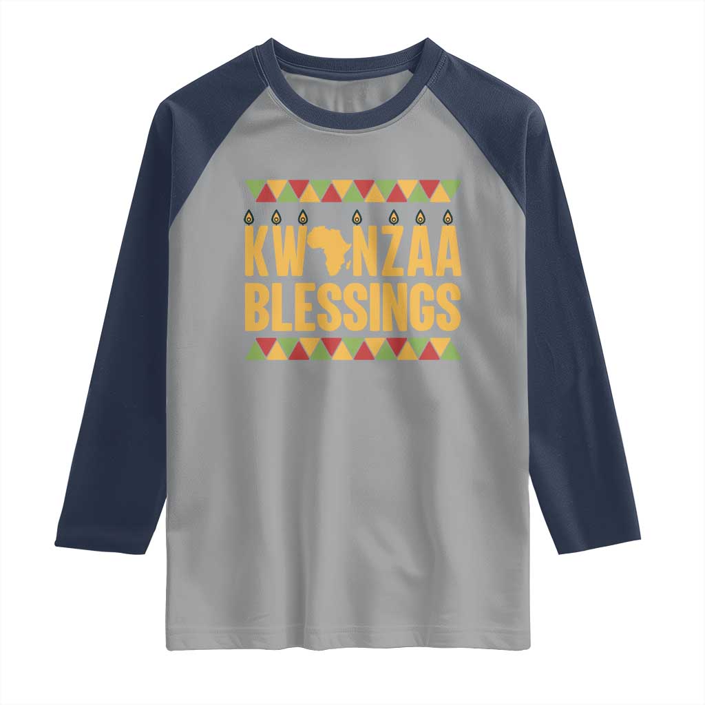 Kwanzaa Blessings Raglan Shirt Kinara Light African Heritage Gift TS12 Sport Gray Navy Print Your Wear